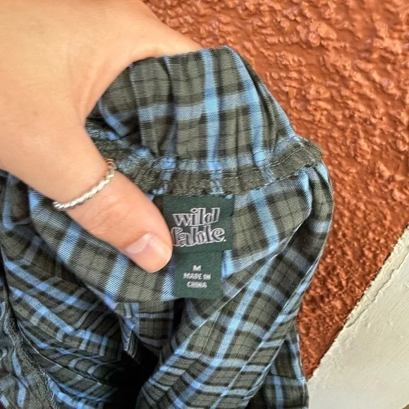 Wild Fable Skirt Womens Medium Green Blue Plaid Pleated Wrap A-Line Casual - Picture 5 of 5